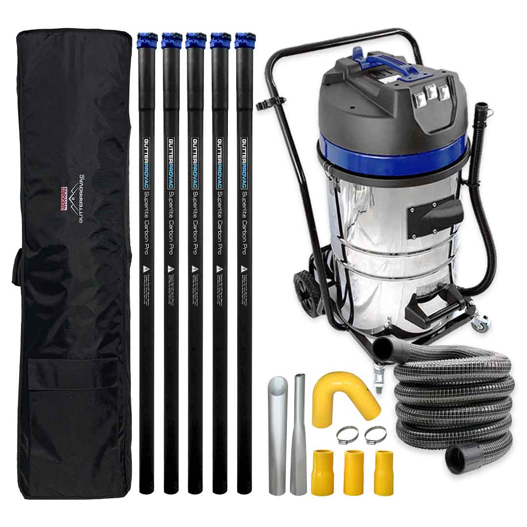 Gutter Vacuum Kit with 20 Gallon Classic Cyclone Vacuum, 20 Foot (2 Story) Carbon Clamping Gutter Poles with Pole Carrying Bag and 25ft Hose