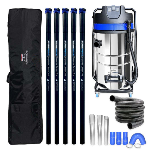 Gutter Vacuum Kit with 20 Gallon Classic Cyclone Vacuum, 20 Foot (2 Story) Carbon Clamping Gutter Poles with Pole Carrying Bag and 15ft Hose