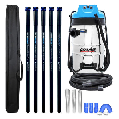 Gutter Vacuum Kit with 20 Gallon Classic Cyclone Vacuum, 20 Foot (2 Story) Carbon Clamping Gutter Poles with Pole Carrying Bag and 15ft Hose