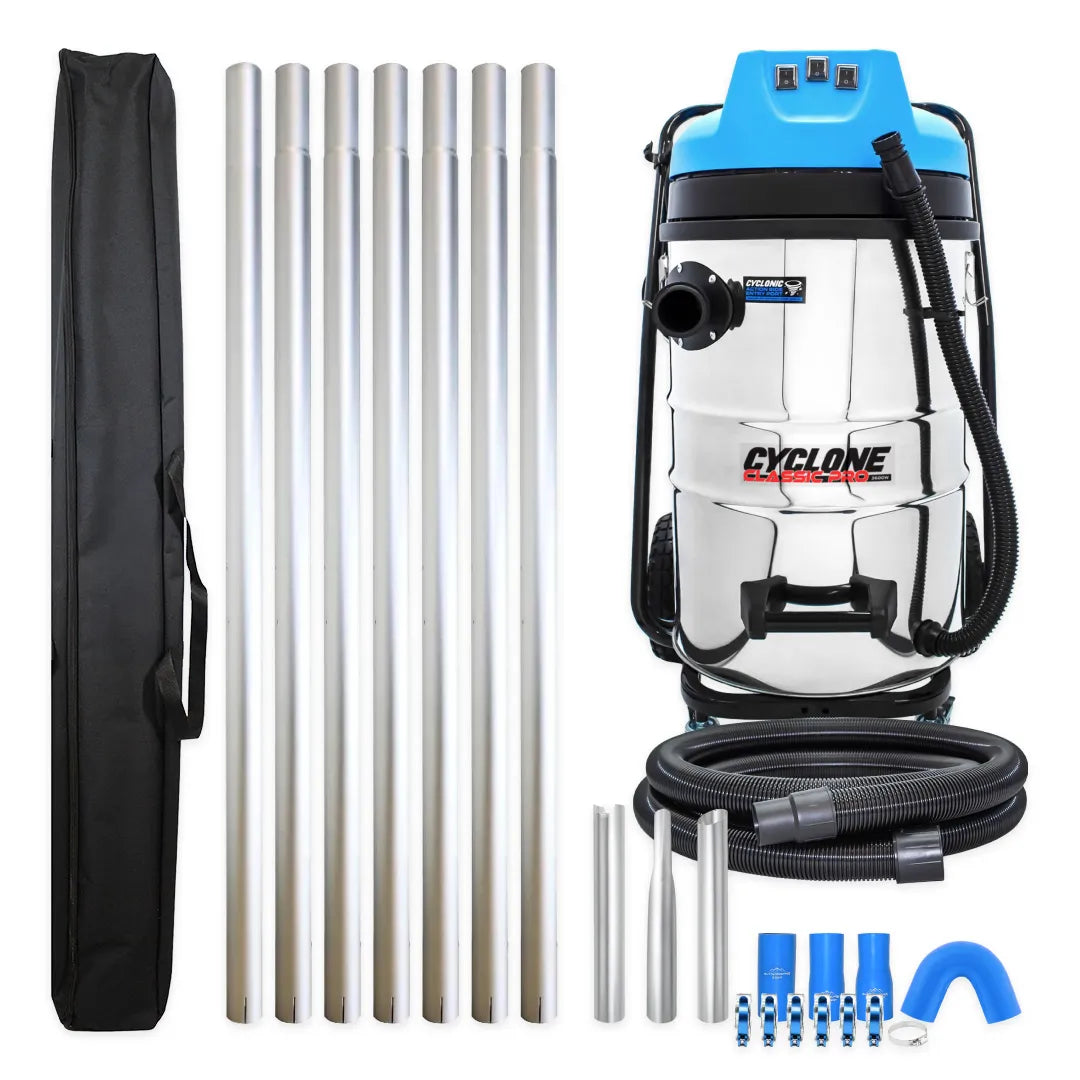 20 Gallon Cyclone Classic Pro 3600W Commercial Gutter Vacuum System with 28ft Aluminum Pole Kit and Bag