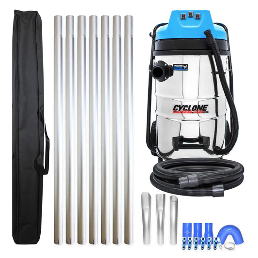 20 Gallon Classic Cyclone Gutter Vacuum with 28 Foot Reach Aluminum Poles, 15 Foot Vacuum Hose and Bag Kit