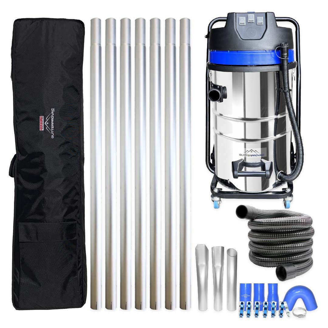 20 Gallon Classic Cyclone Gutter Vacuum with 28 Foot Reach Aluminum Poles, 15 Foot Vacuum Hose and Bag Kit