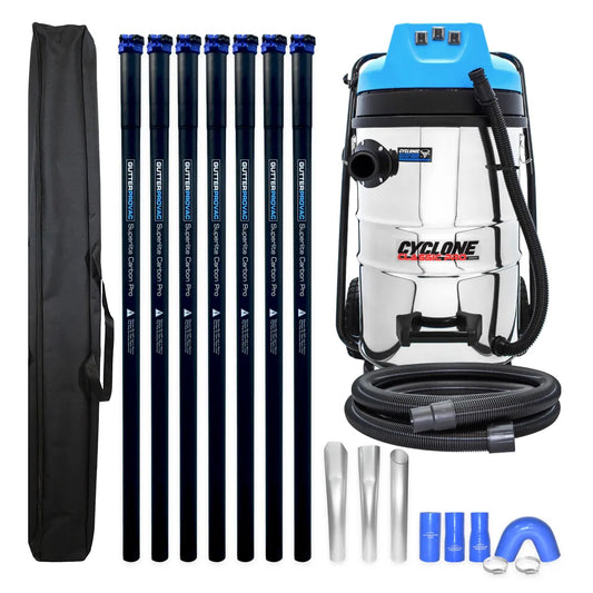 20 Gallon Classic Cyclone Gutter Vacuum with 28 Foot Carbon Clamping Poles, 15 Foot Hose and Bag Kit