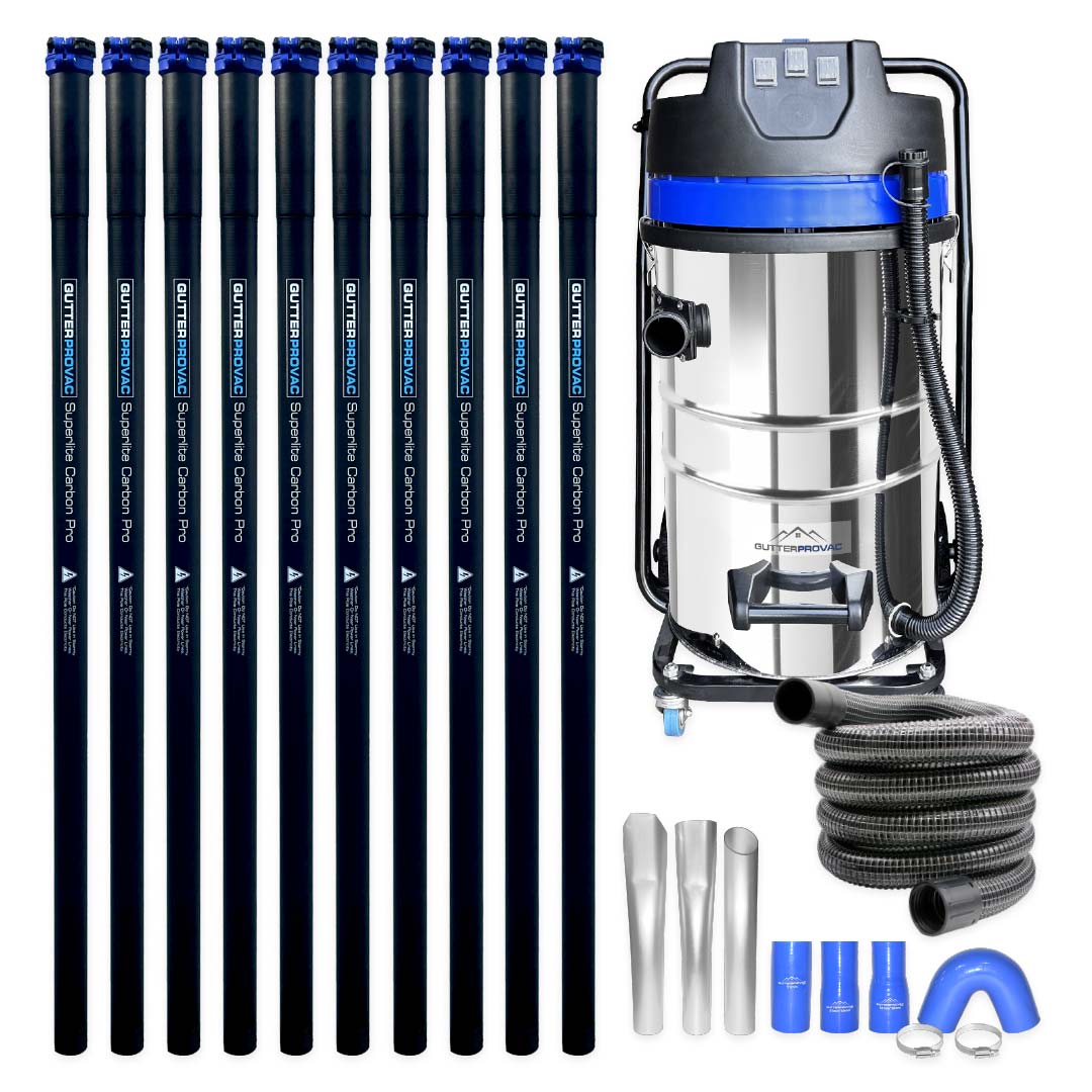 Gallery image 1 for 20 Gallon Classic Cyclone Gutter Vacuum Kit with 40 Foot Carbon Clamping Pole Set and 15 Foot Vacuum Hose