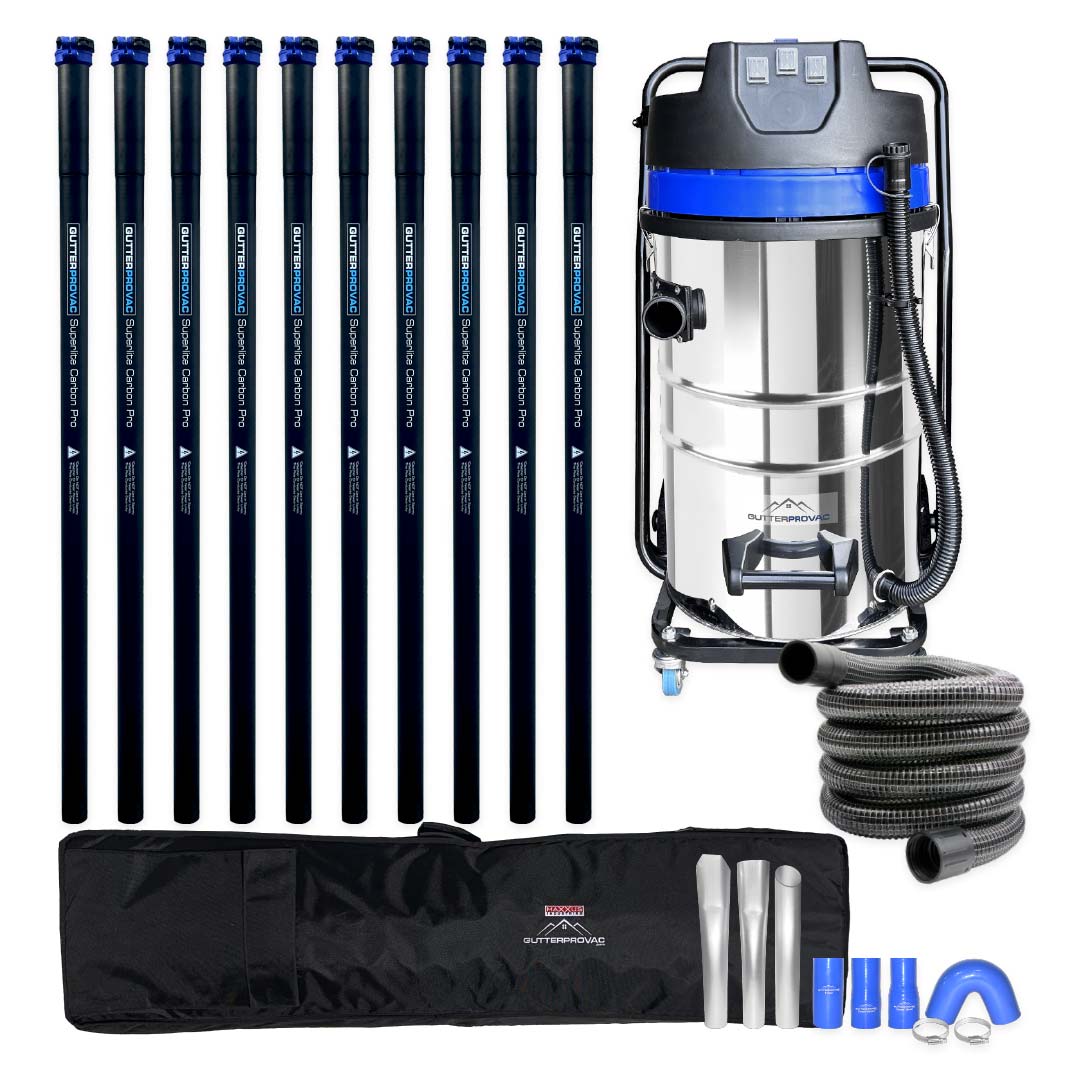 20 Gallon Classic Cyclone Gutter Vacuum, 40 Foot Carbon Clamping Gutter Poles, Pole Carry Bag and 15ft Hose