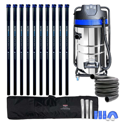 20 Gallon Classic Cyclone Gutter Vacuum, 40 Foot Carbon Clamping Gutter Poles, Pole Carry Bag and 15ft Hose