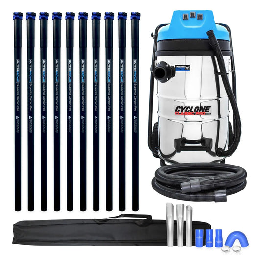 20 Gallon Classic Cyclone Gutter Vacuum, 40 Foot Carbon Clamping Gutter Poles, Pole Carry Bag and 15ft Hose