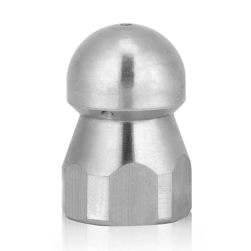 Drain & Downspout Jetting Nozzle - 3/8" NPT Female, 5500 PSI, 045 Jet Size, upright front view showing rounded head, tapered neck, hex base and jet ports
