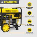 Champion 3800W RV generator features graphic showing the Intelligauge, covered outlets, RV ready and cold start