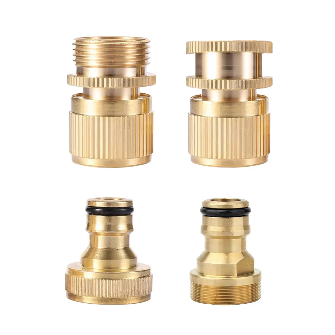 Gallery image 1 for Brass Garden Hose Quick Connect Set, 3/4" GHT – 2 Male &amp; Female Pairs with Washers &amp; Gaskets