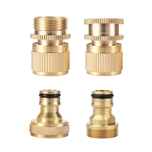 Brass Garden Hose Quick Connect Set, 3/4" GHT – 2 Male & Female Pairs with Washers & Gaskets
