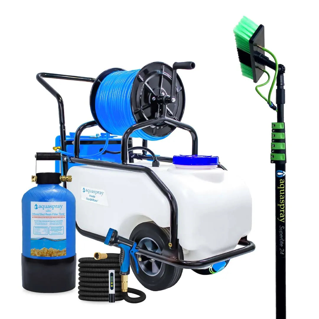 Gallery image 1 for AquaSpray Rolling 16 Gallon Water Tank with DI Resin Tank and Waterfed Pole for Window and Solar Panel Cleaning - Default Title #MWS Options 2790990369