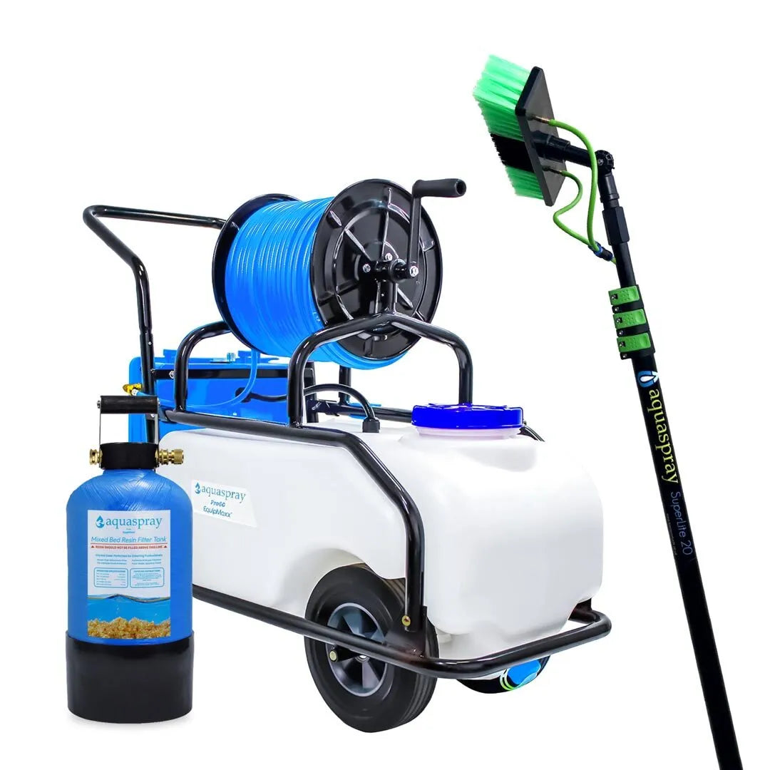 Gallery image 1 for AquaSpray Rolling 16 Gallon Water Tank with DI Resin Tank and Waterfed Pole for Window and Solar Panel Cleaning