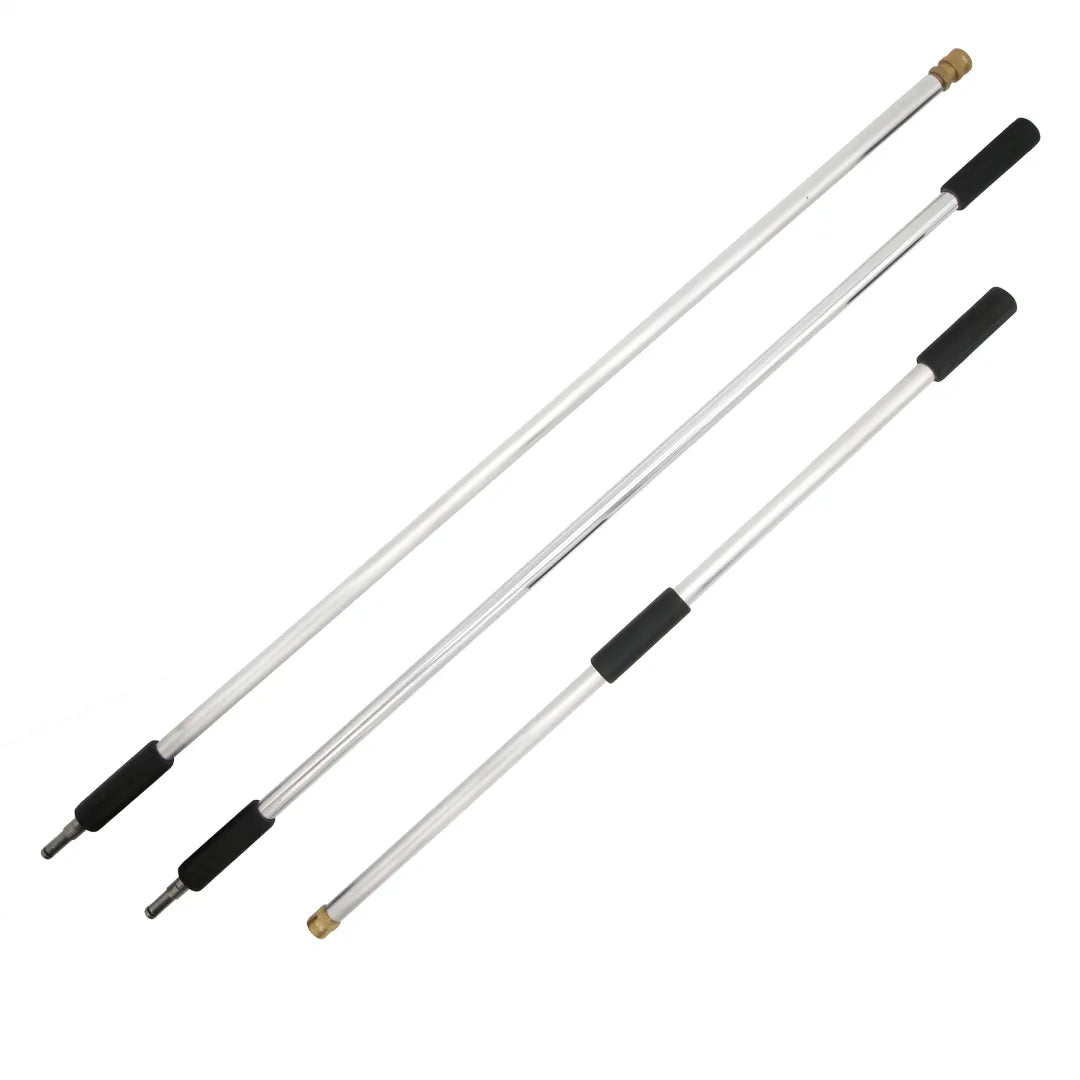 Pressure Washer 9 Foot Extension Wand - Gutters, Windows & Siding, three silver wand sections with black grips and brass fittings