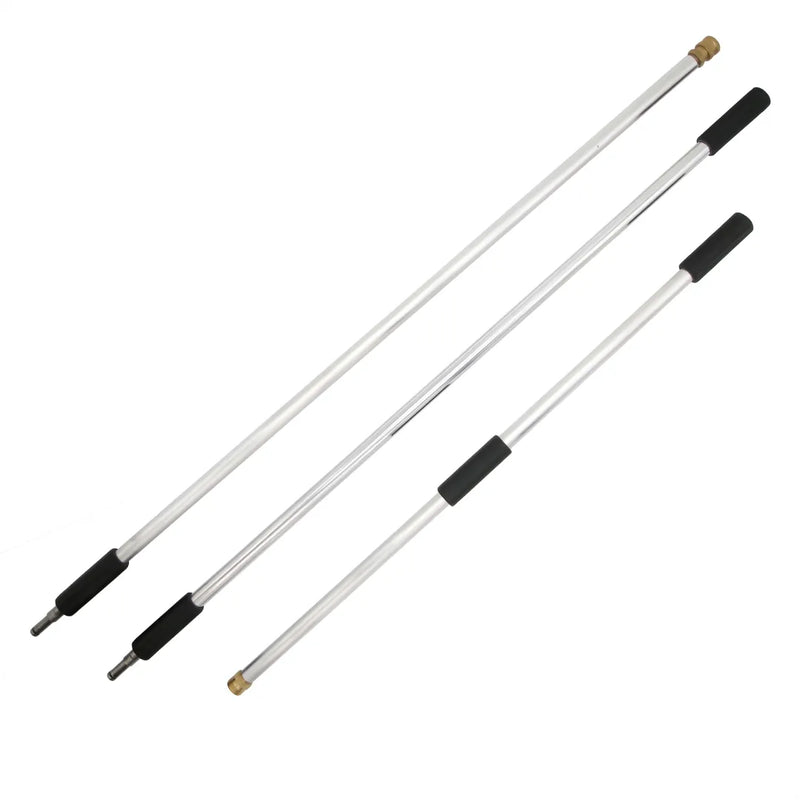 Pressure Washer 9 Foot Extension Wand - Gutters, Windows & Siding, three silver wand sections with black grips and brass fittings