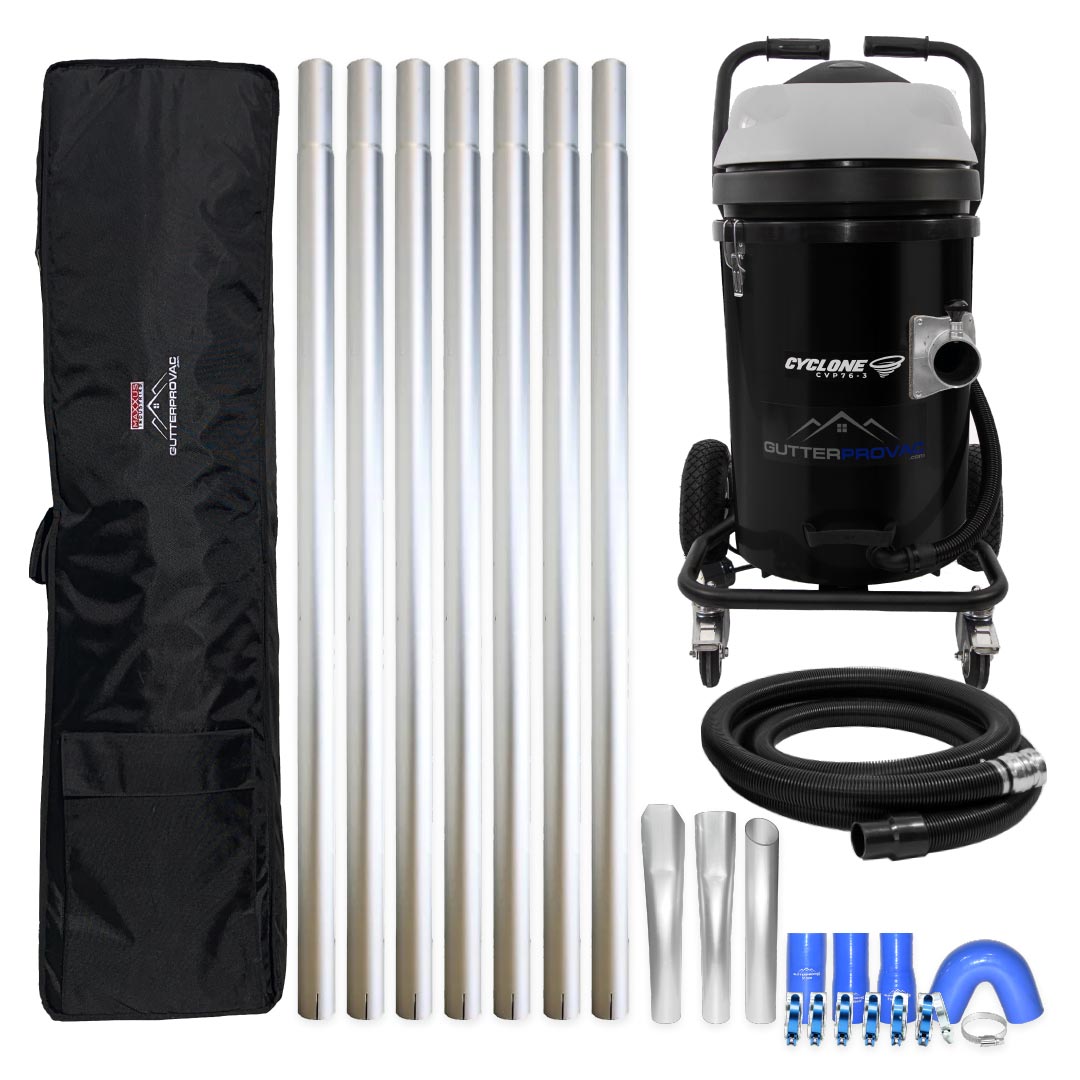 20 Gallon Cyclone II 3600W Polypropylene Gutter Vacuum with 28 Foot Aluminum Poles and Bag