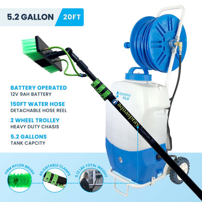Infographic of the Pro20 Rolling Water Tank bundled with the 24 foot Aluminum Water Fed Pole.