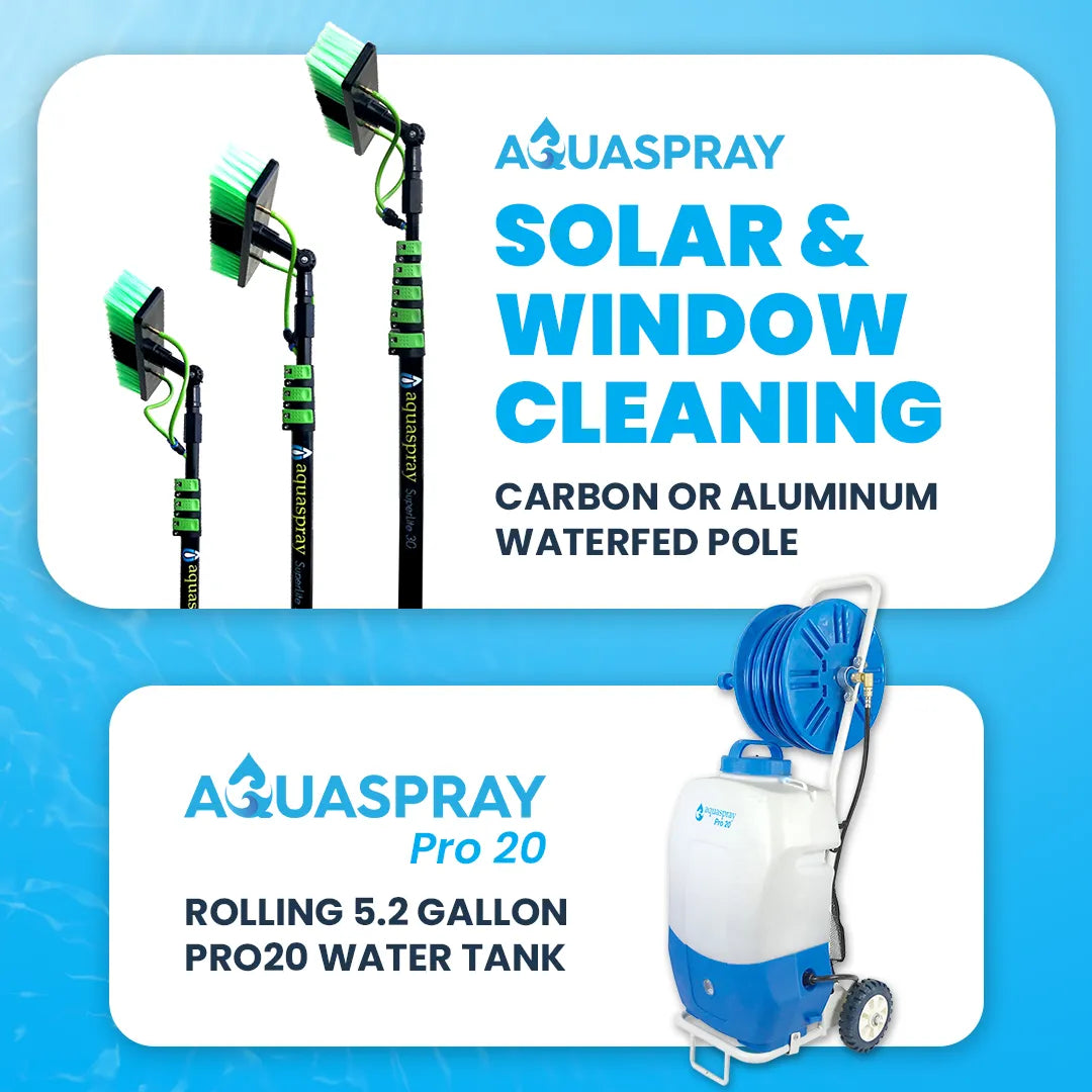Window and Solar Panel Cleaning System: Rolling 5.2 Gallon Water Tank with Water Fed Pole
