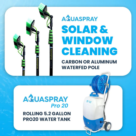 Window and Solar Panel Cleaning System: Rolling 5.2 Gallon Water Tank with Water Fed Pole