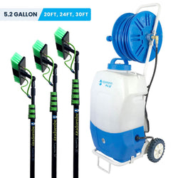 Window and Solar Panel Cleaning System: Rolling 5.2 Gallon Water Tank with Water Fed Pole
