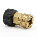 M22 Female to 3/8" Quick Connect Pressure Washer Adapter in Brass – High-pressure coupler with black grip.