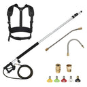 Aluminum Telescoping Pressure Washer Lance Kit - 18 Foot Reach, laid out with lance, harness, hose, two wands, adapters and five spray tips