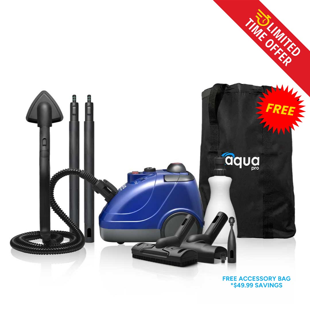 Limited time offer of Aqua Pro Steamer with free accessory bag.
