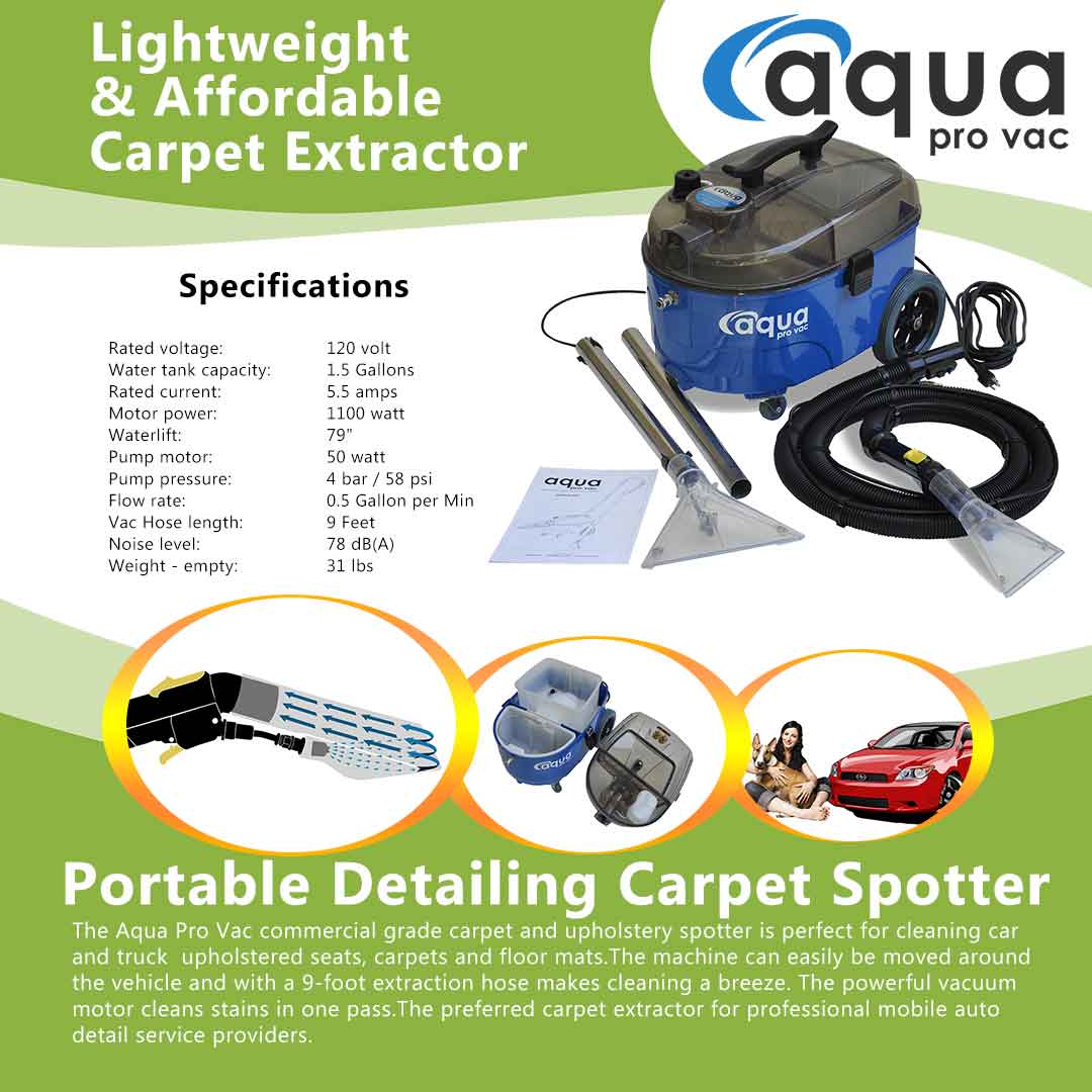 Aqua Pro VAC - Portable Carpet Cleaning Machine Spotter Extractor for Auto Detailing