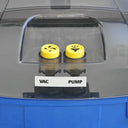 Aqua Pro Vac - Close-up of the control panel with yellow buttons labeled as vac and pump housed in the transparent top lid.