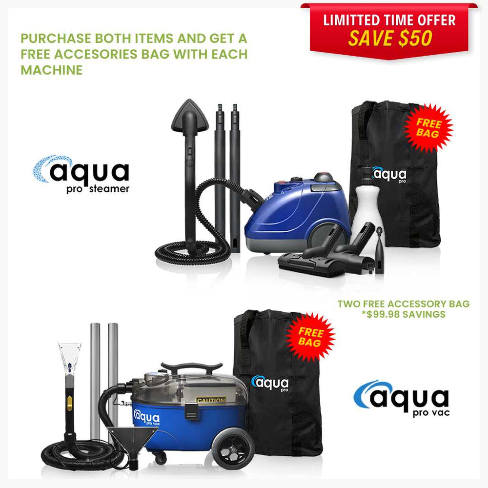 Aqua Pro Vac & Steamer Bundle Promotion with 2 Free Accessories Bags