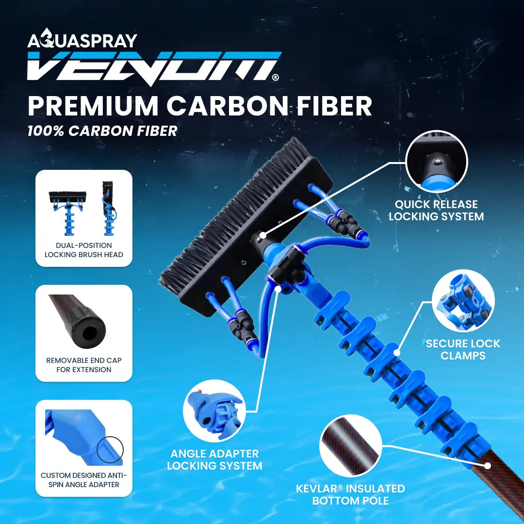 Gallery image 5 for AquaSpray Venom Kevlar-Reinforced Premium Carbon Water Fed Pole for High-Reach  Window and Solar Panel Cleaning (20/30/40ft) – 24T 100% Premium Carbon Fiber