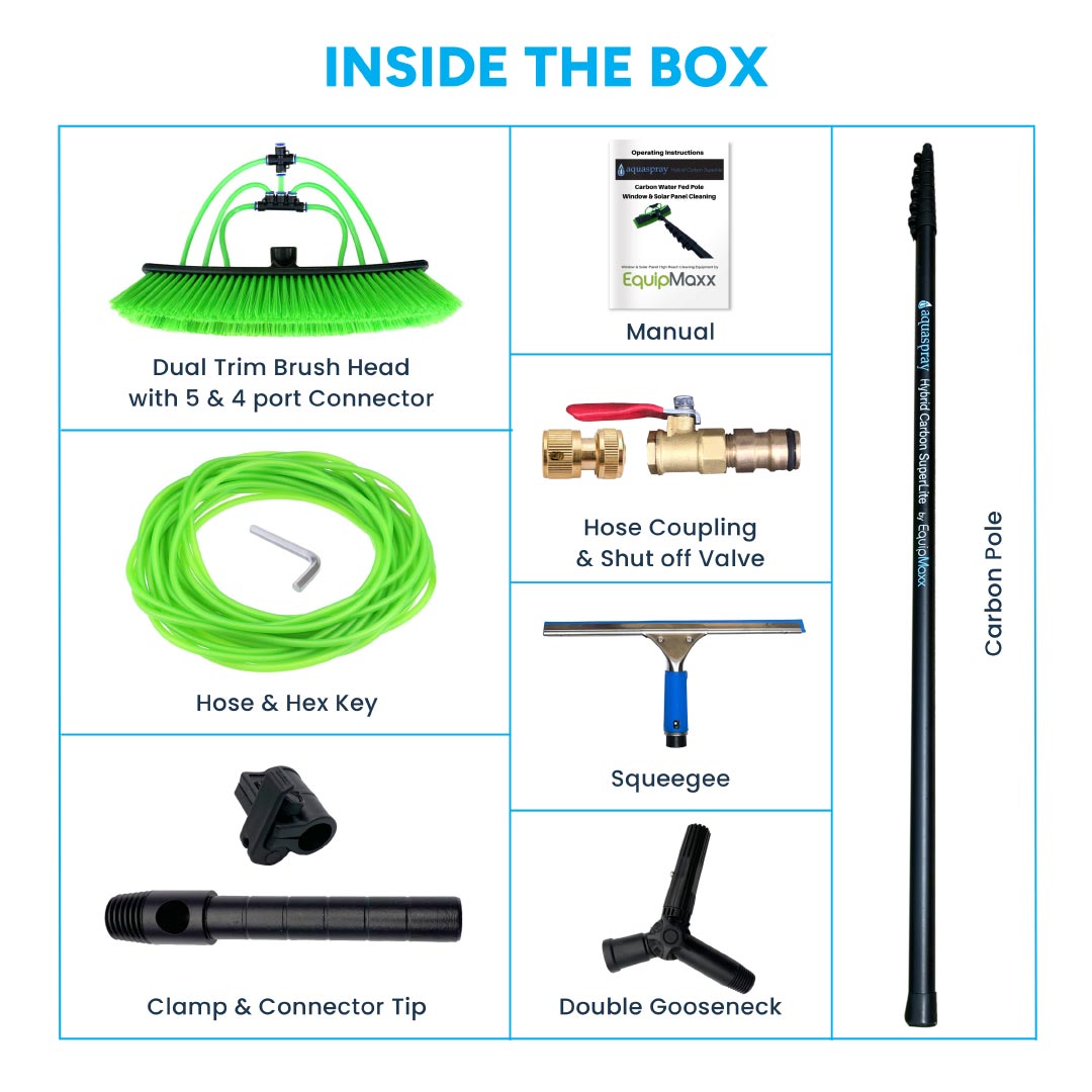 Inside the box of the Carbon Water Fed Pole with Squeegee.