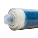Close-up of the ClearView Inline Filter plastic threads, showing blue resin inside the clear casing.