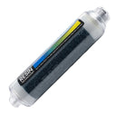 Angled view of the ClearView Inline Filter showing blue resin and the color-changing resin technology label.