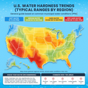 U.S. water hardness map showing regional trends for ClearView Inline Color Changing DI Resin Filter usage.
