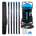 Cyclone 2200W 20 gallon residential gutter vacuum kit with five carbon poles, one Kevlar® insulated bottom pole, bag, hose, nozzles and U-bend