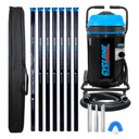 Cyclone 2200W 20 gallon residential gutter vacuum kit with seven carbon poles, one Kevlar® insulated bottom pole, bag, hose, nozzles and U-bend