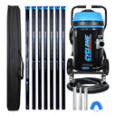 Cyclone II 3600W 20 gallon polypropylene gutter vacuum kit with seven carbon poles, one Kevlar® insulated bottom pole, bag, hose, nozzles and U-bend
