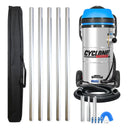 Cyclone II 3600W 27 gallon stainless steel gutter vacuum kit with five aluminum poles, carry bag, hose, nozzles, U-bend and clamps