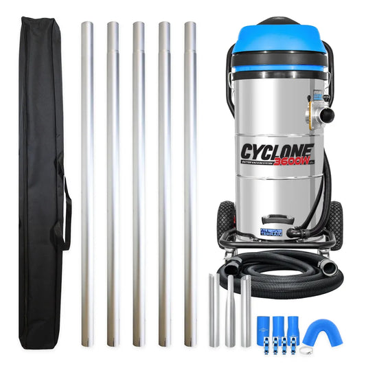 Cyclone II All-Terrain Gutter Vacuum - 27-Gallon, 3600W Stainless Steel with 20-Foot Aluminum Poles & Bag