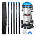Cyclone II 3600W 27 gallon stainless steel gutter vacuum kit with five carbon poles, one Kevlar® insulated bottom pole, bag, hose, nozzles and U-bend