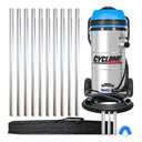 Cyclone II 3600W 27 gallon stainless steel gutter vacuum kit with ten aluminum poles, carry bag, hose, nozzles, U-bend and clamps