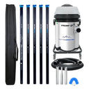 Cyclone CVS50-2 13 gallon residential gutter vacuum kit with five carbon poles, one Kevlar® insulated bottom pole, bag, hose, nozzles and U-bend