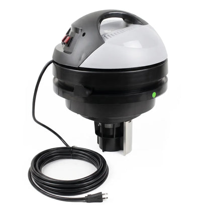 Cyclone gutter vacuum dual motor head unit in black and grey with power switch, carry handle and power cord