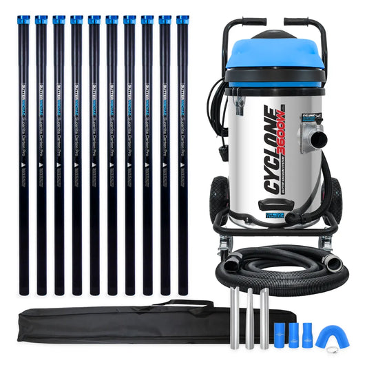 20 Gallon Cyclone II 3600W Stainless Steel Gutter Vacuum with 40 Foot Carbon Fiber Clamping Poles and Bag