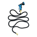 Blue and black deionized spray gun with attached black garden hose.