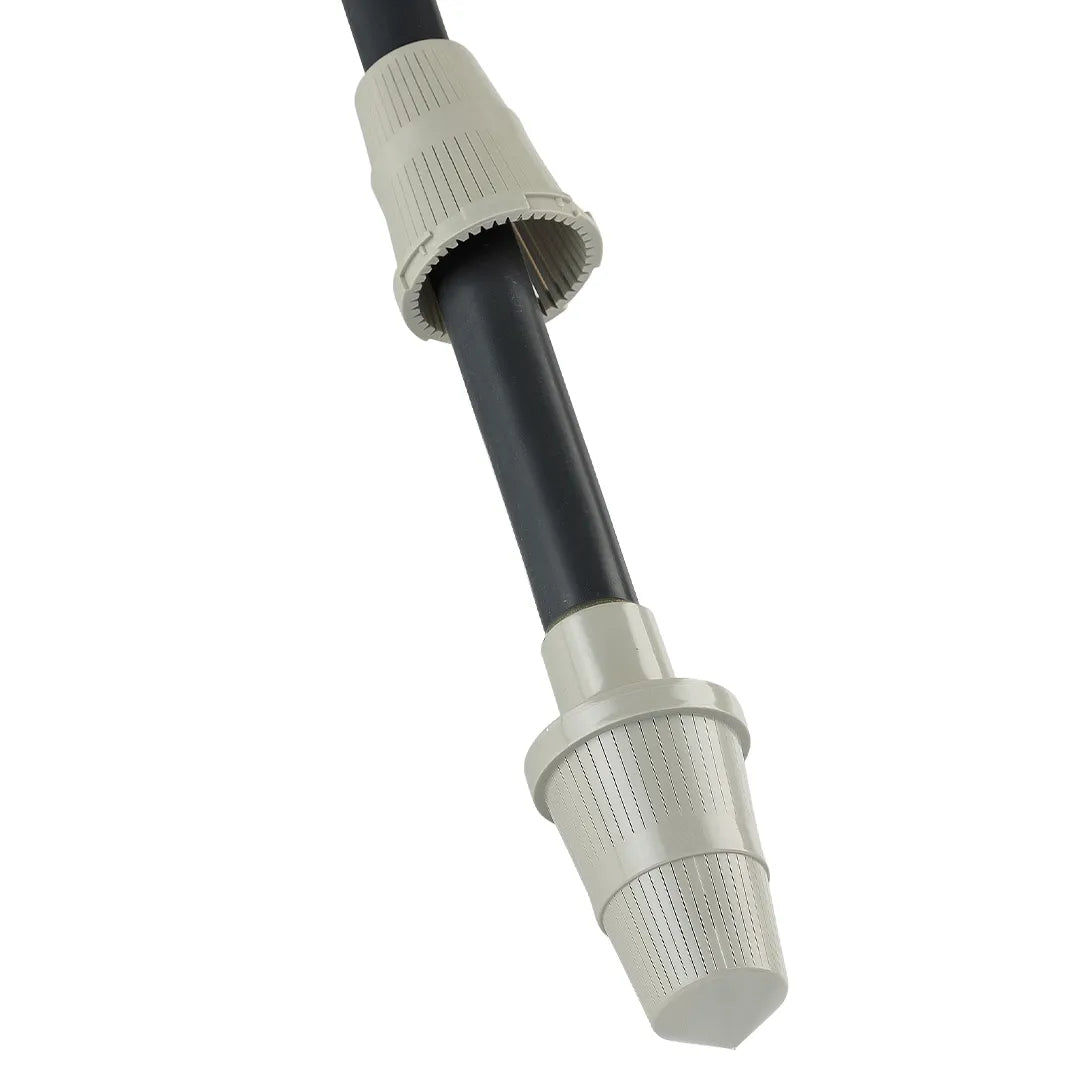 Close-up of black riser tube with a slotted top Distributor Basket and bottom basket.