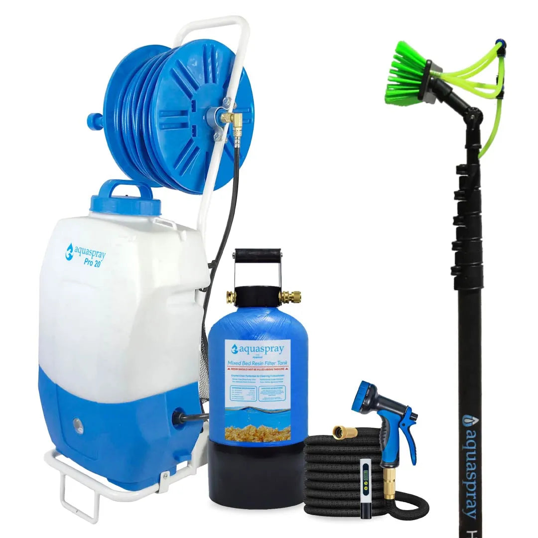 Gallery image 1 for AquaSpray Rolling 5.2 Gallon Water Tank with DI Resin Tank and Waterfed Pole for Window and Solar Panel Cleaning - Default Title #MWS Options 2459634882