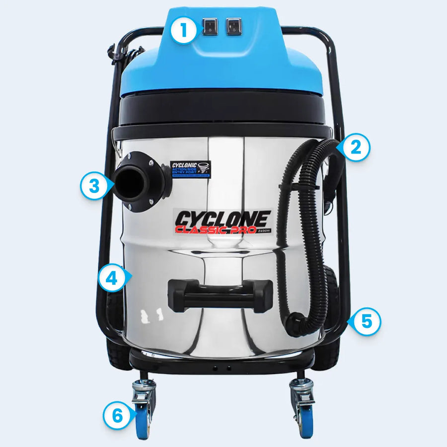 Cyclone Classic Pro 16 Gallon 2200W Dual Motor 120V Stainless Steel Residential Gutter Vacuum