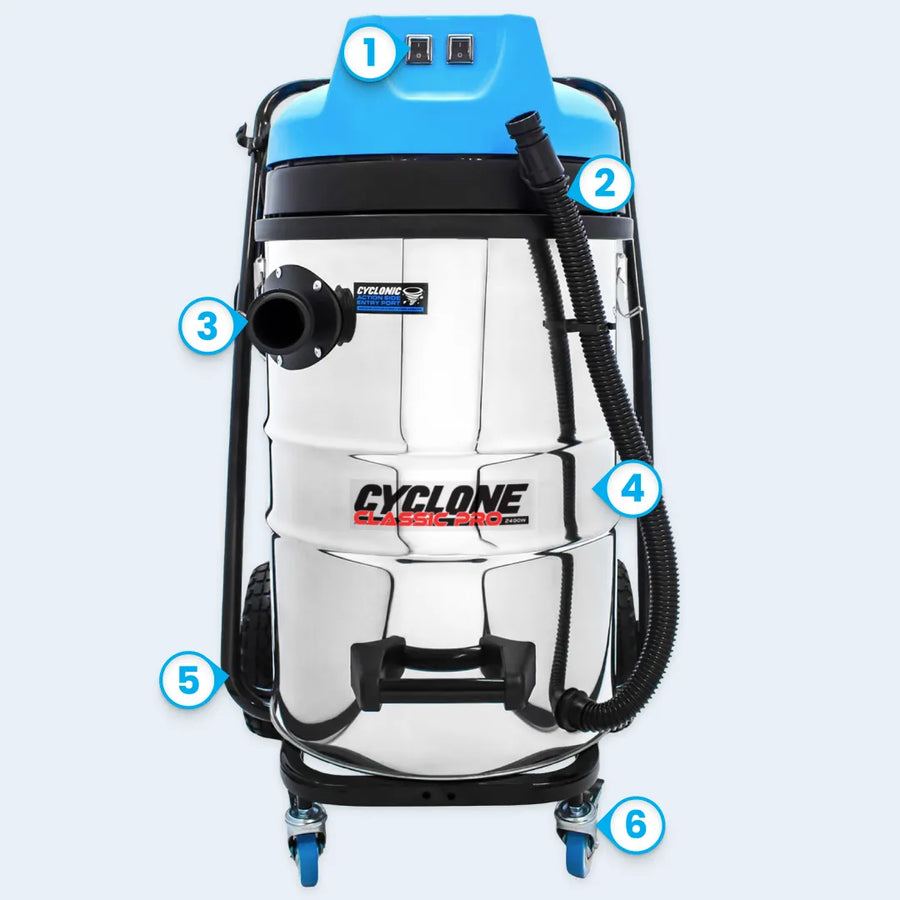 Cyclone Classic Pro 20 Gallon 2200W Dual Motor 120V Stainless Steel Residential Gutter Vacuum
